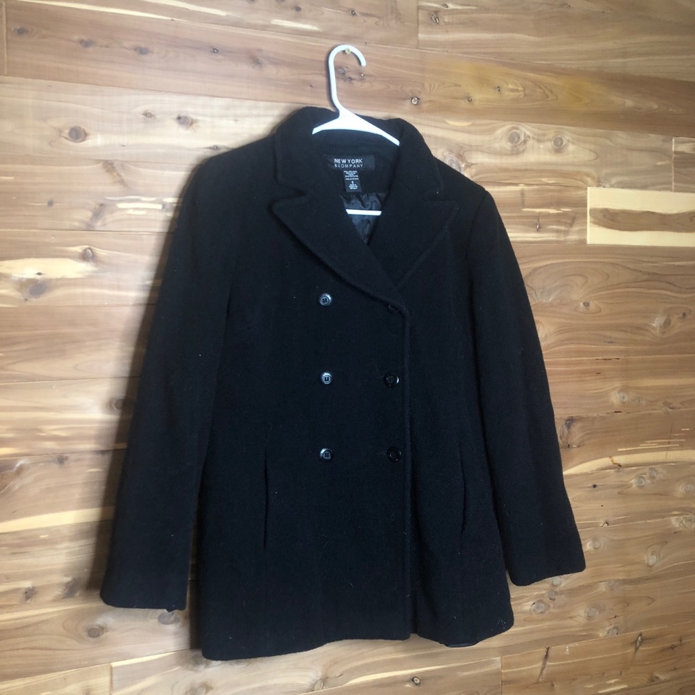 New York And Company Wool Blend Pea Coat Black 8 - Picture 3 of 7